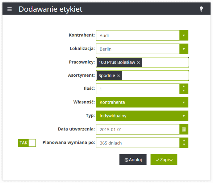 Generowanie etykiet
